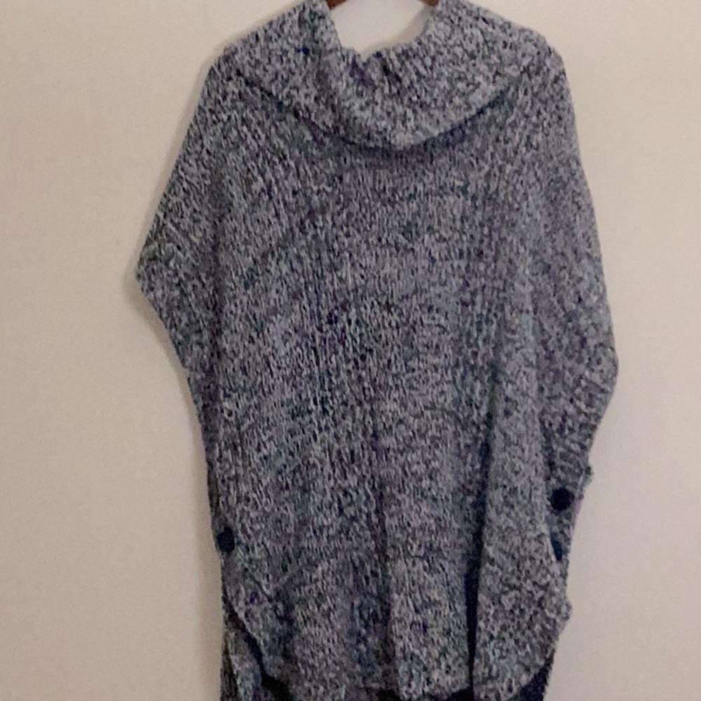 Cow neck black and grey poncho sweater.
